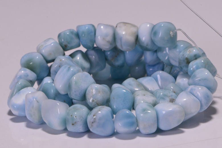 Natural Larimar Nugget Beads: Dominican Gemstone Strand