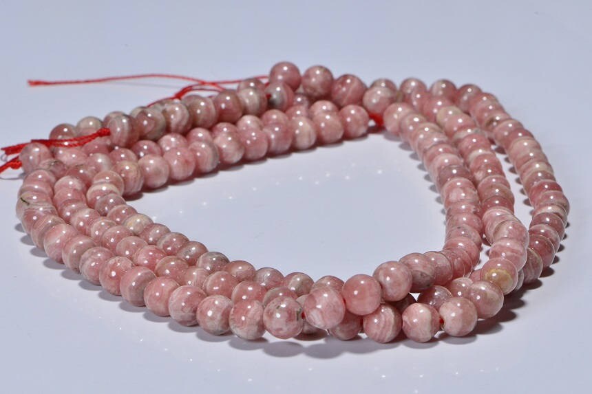 7mm Rhodochrosite Round beads Smooth pink stone Gemstone Beads   4 inch strand