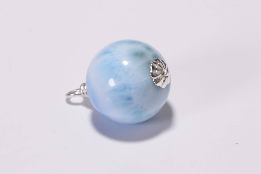 Larimar Pendant, Sterling Silver Wire Wrapped, Turtleback Stone