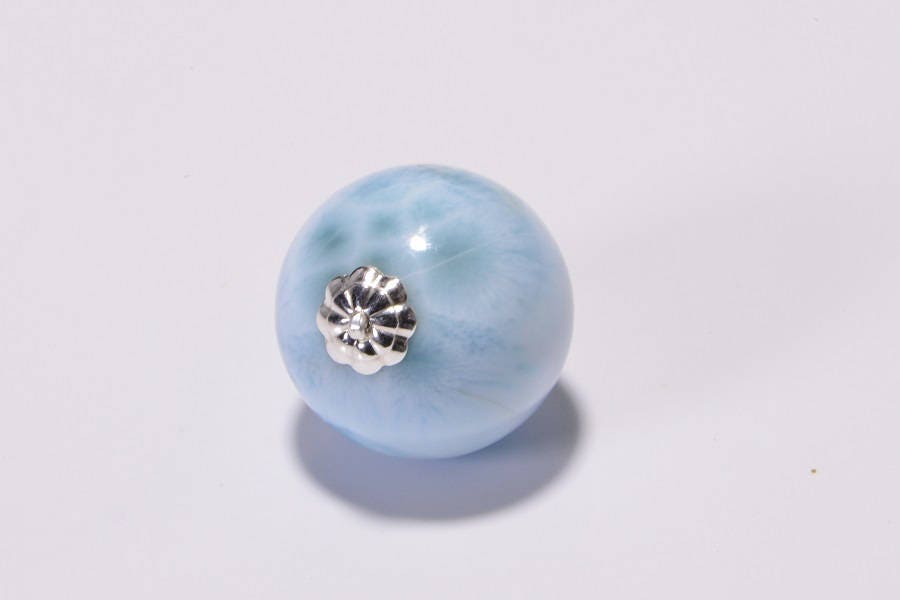Larimar Pendant, Sterling Silver Wire Wrapped, Turtleback Stone