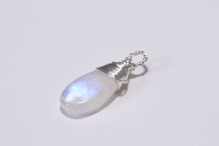 Sterling Silver Wire Wrapped Moonstone Briolette Pendant