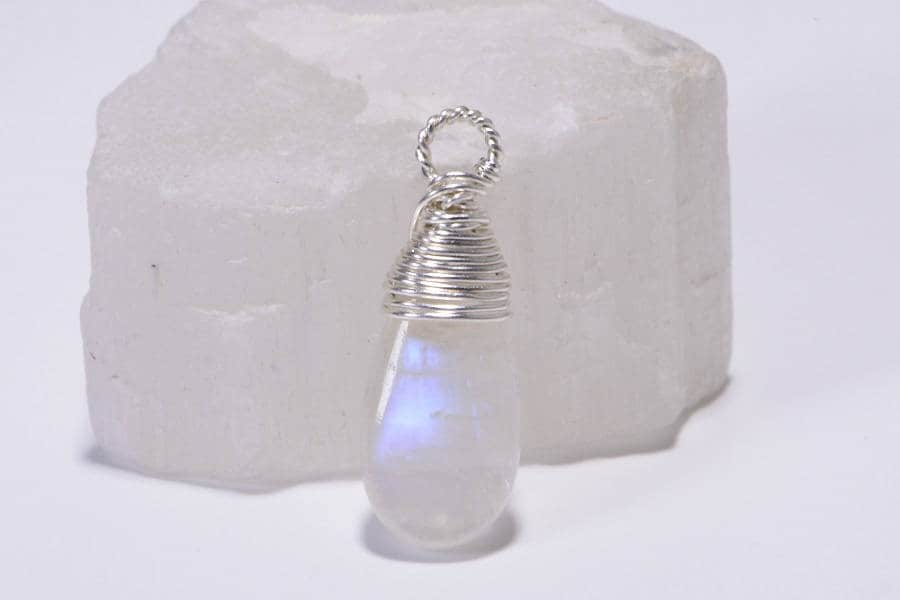 Sterling Silver Wire Wrapped Moonstone Briolette Pendant