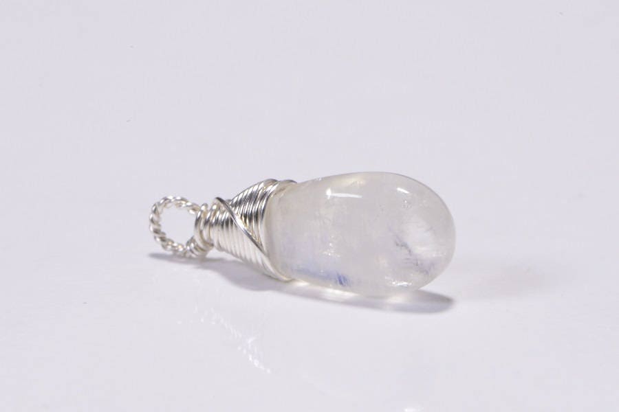 Sterling Silver Wire Wrapped Moonstone Briolette Pendant