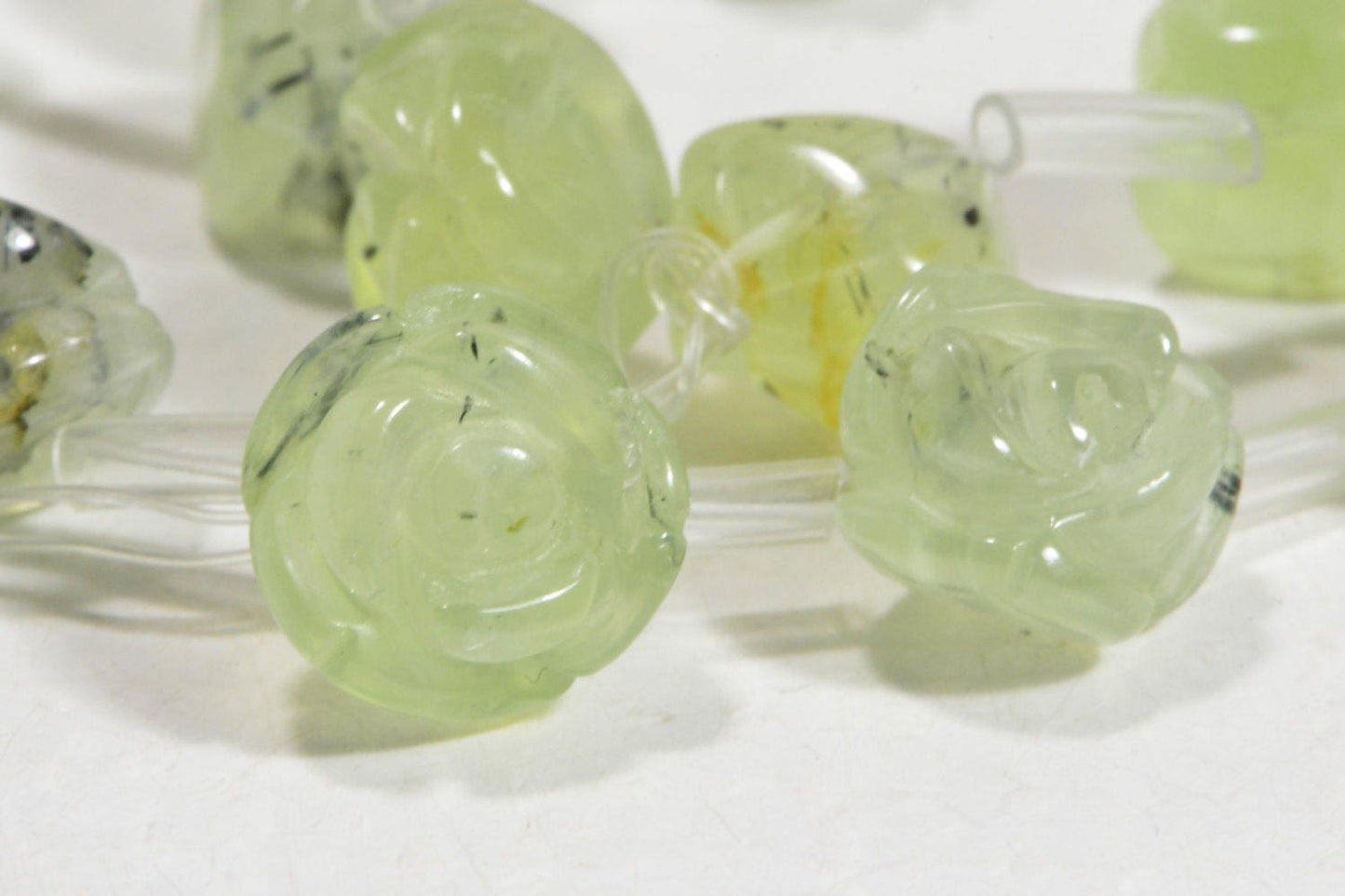 12mm Prehnite Rose Carved Beads: Green Gemstone Jewelry Supplies
