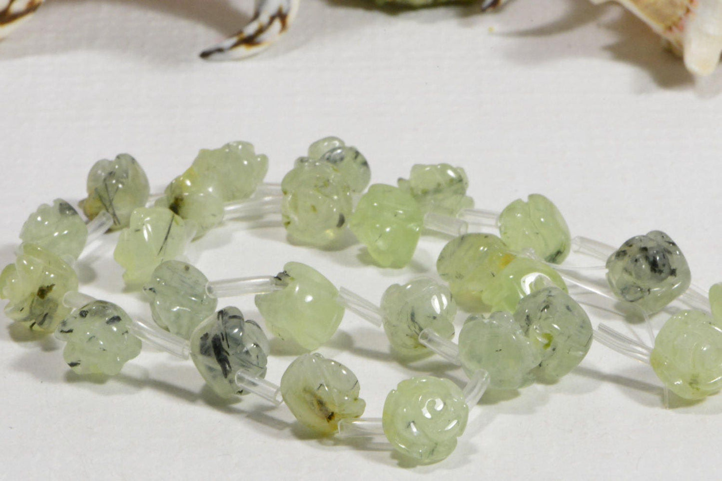 12mm Prehnite Rose Carved Beads: Green Gemstone Jewelry Supplies