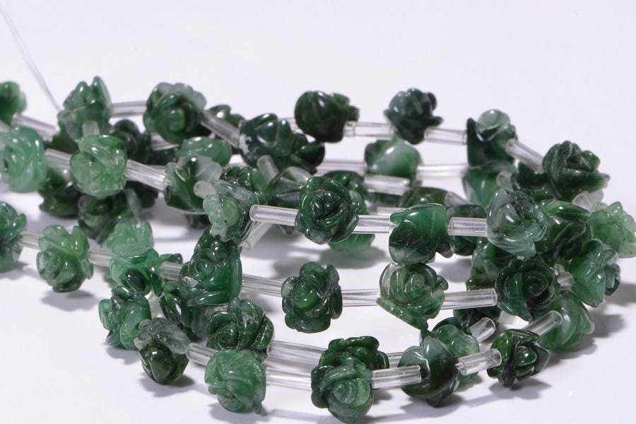 African Jade Rose Carved Beads: 10mm Jewelry Making Supplies