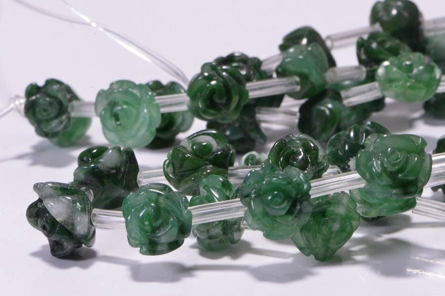 African Jade Rose Carved Beads: 10mm Jewelry Making Supplies