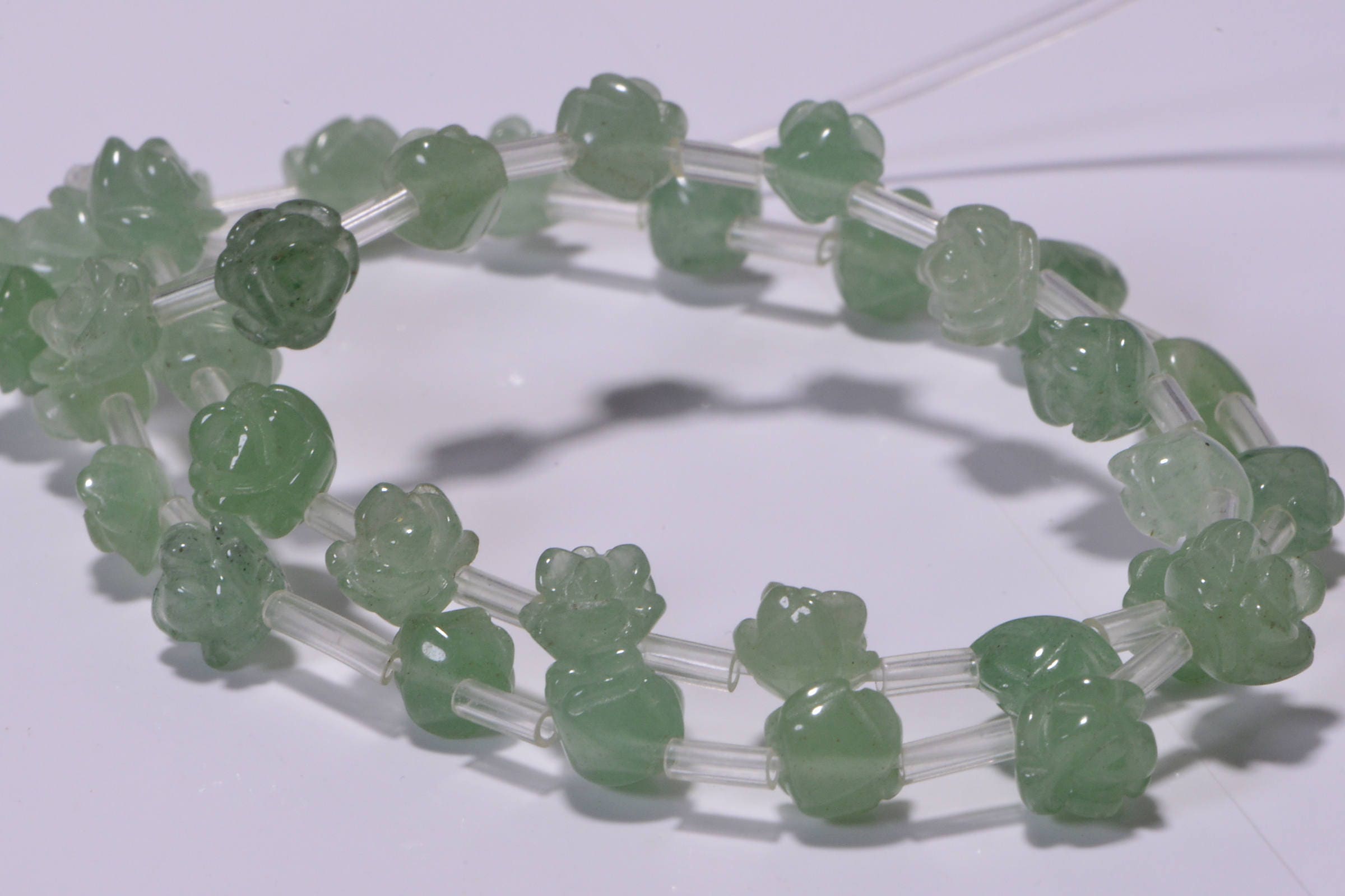 Aventurine Rose Flower Carved Beads: Green Gemstone Jewelry Supplies (8mm, 2 beads)