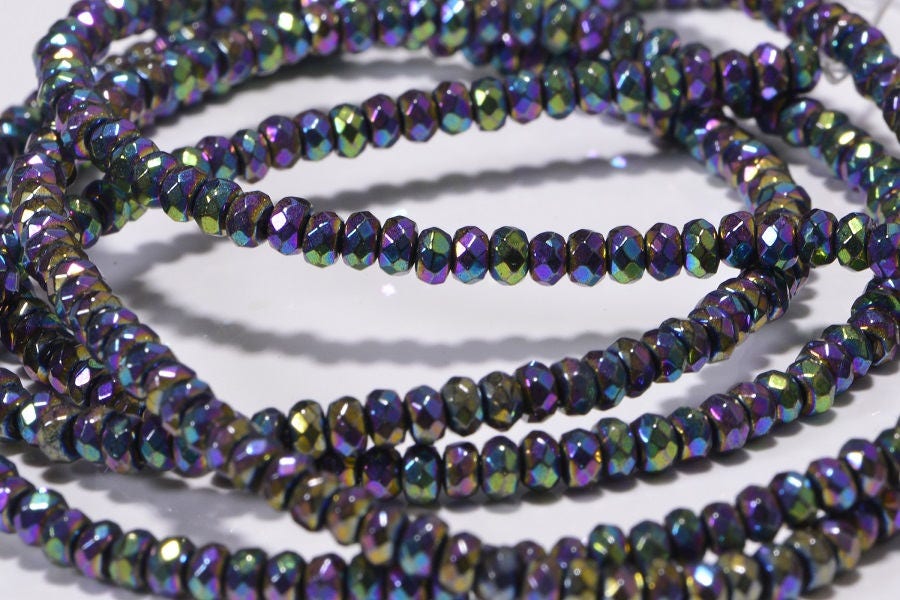 Rainbow Hematite Beads: Faceted Rondelle Gemstone Strand (16 inch)