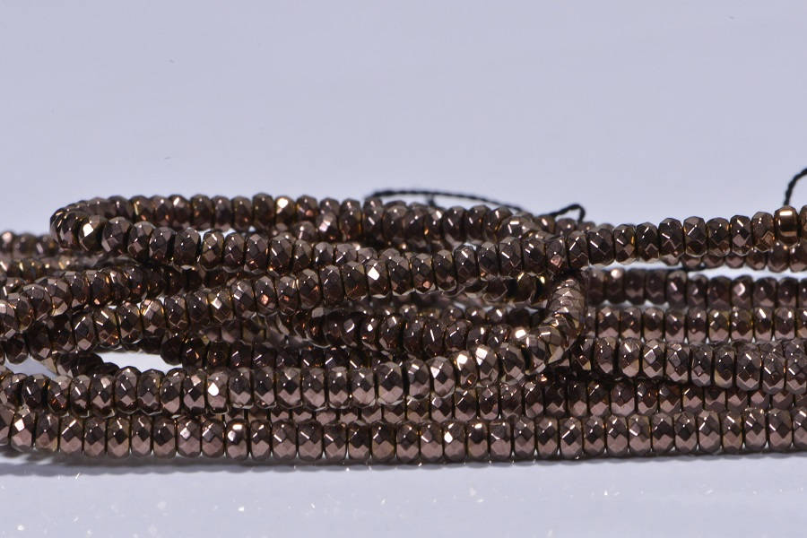 Faceted Hematite Rondelle Beads: Metallic Copper Gemstone Strand