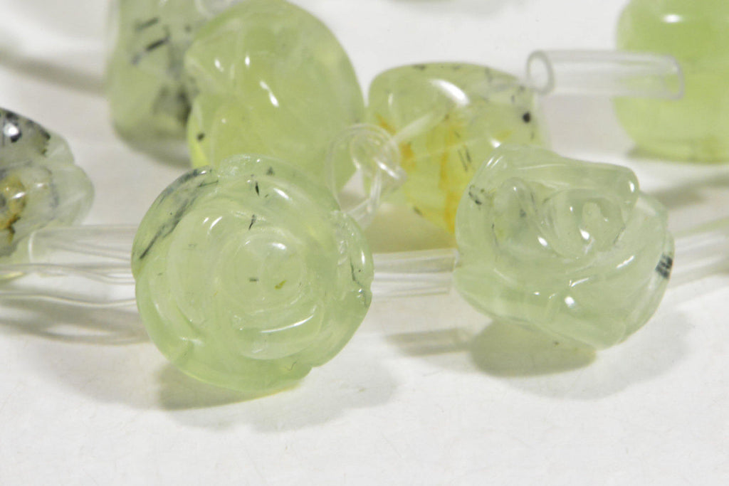 Prehnite Rose Carved Beads: 8mm Jewelry Making Supplies (2 Beads)