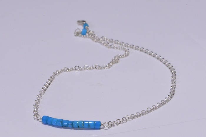 Sleeping Beauty Turquoise Bar Necklace: Sterling Silver Gemstone Jewelry