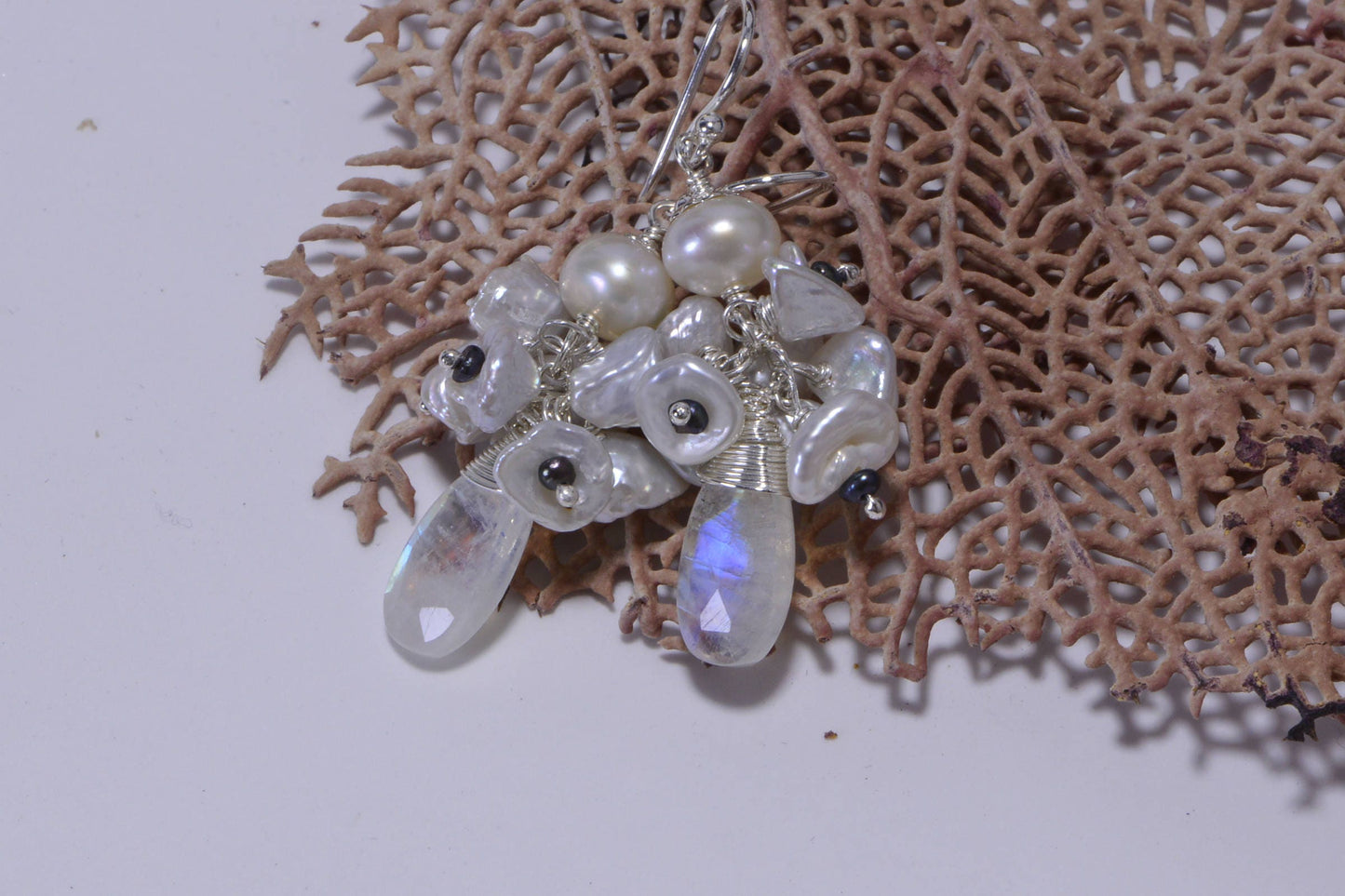 Moonstone & Keishi Pearl Sterling Silver Cascade Earrings