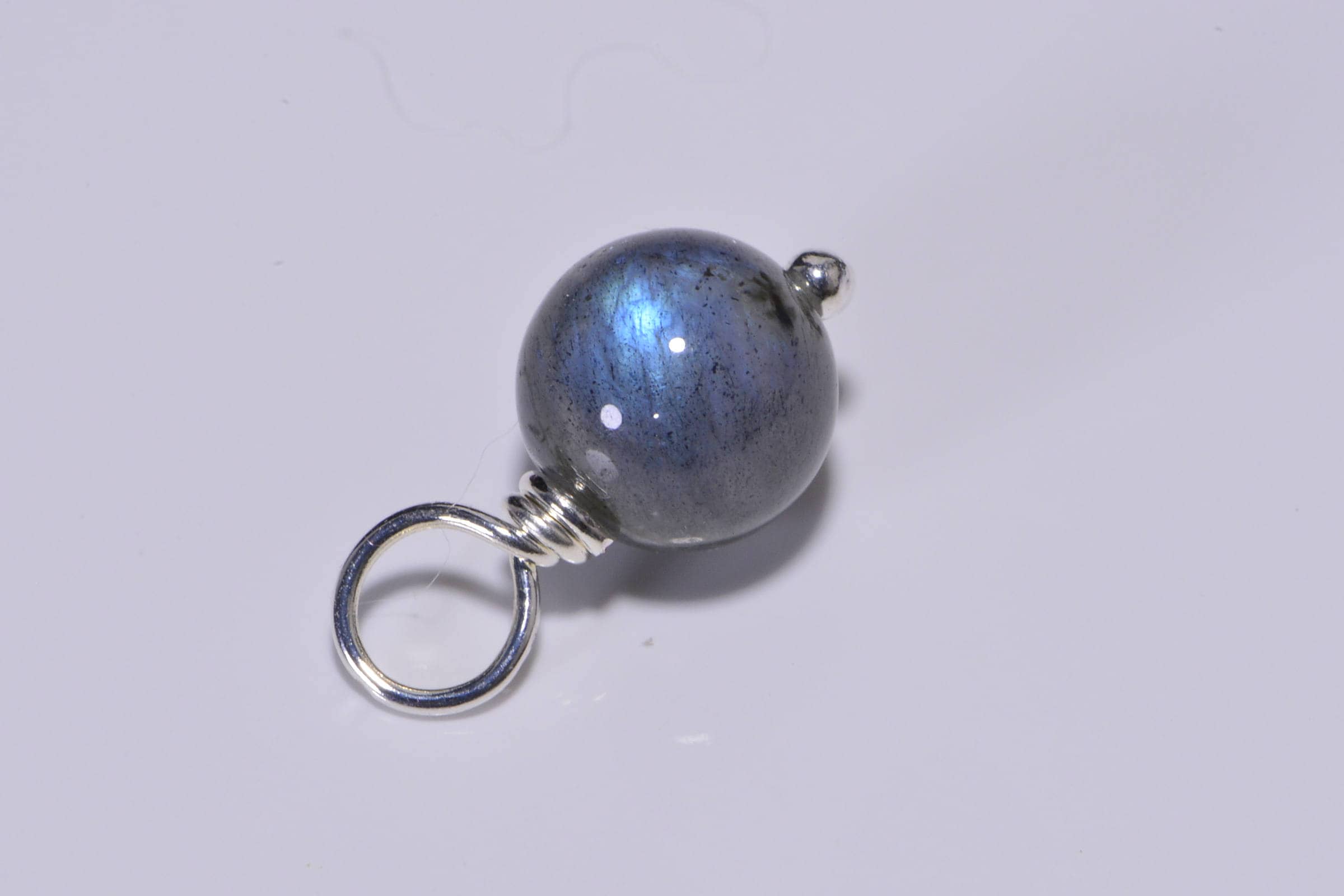 Labradorite Gemstone Dangle: Silver Wire Wrapped Bead (8mm)