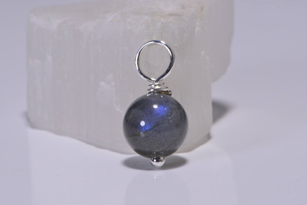 Labradorite Gemstone Dangle: Silver Wire Wrapped Bead (8mm)