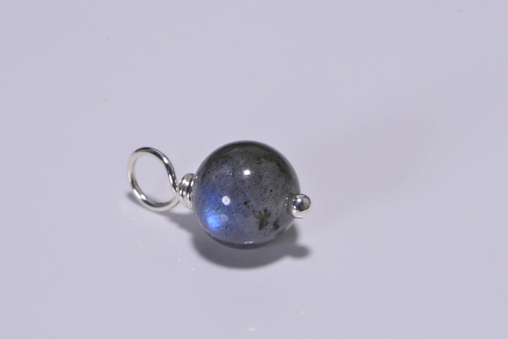 Labradorite Gemstone Dangle: Silver Wire Wrapped Bead (8mm)