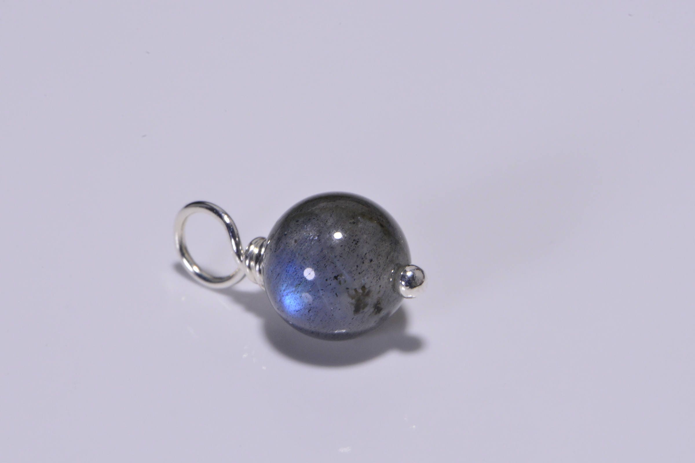 Labradorite Gemstone Dangle: Silver Wire Wrapped Bead (8mm)