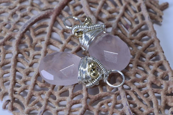 Rose Quartz Teardrop Pendant: Sterling Silver Wire Wrapped Briolette
