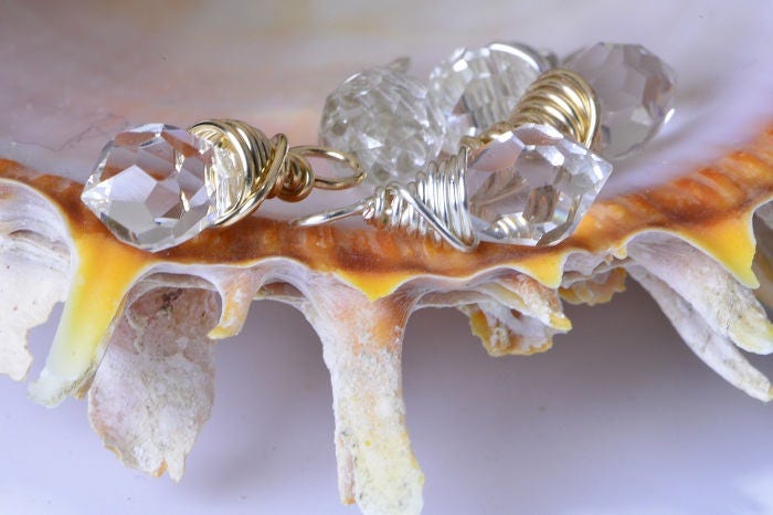 Clear Glass Crystal Teardrop Wire Wrapped Sterling Silver Birthstone April