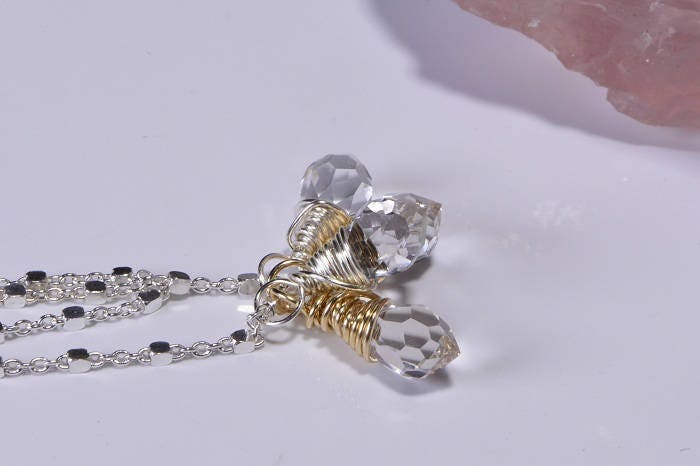 Crystal Briolette Pendant: Wire Wrapped Bridesmaid Jewelry Gift