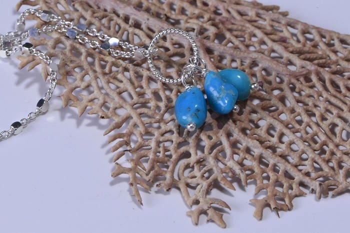 Sleeping Beauty Turquoise Dangle Charm  Sterling Silver wire wrapped stone Birthstone Charm