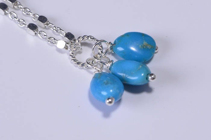 Sleeping Beauty Turquoise Dangle Charm  Sterling Silver wire wrapped stone Birthstone Charm