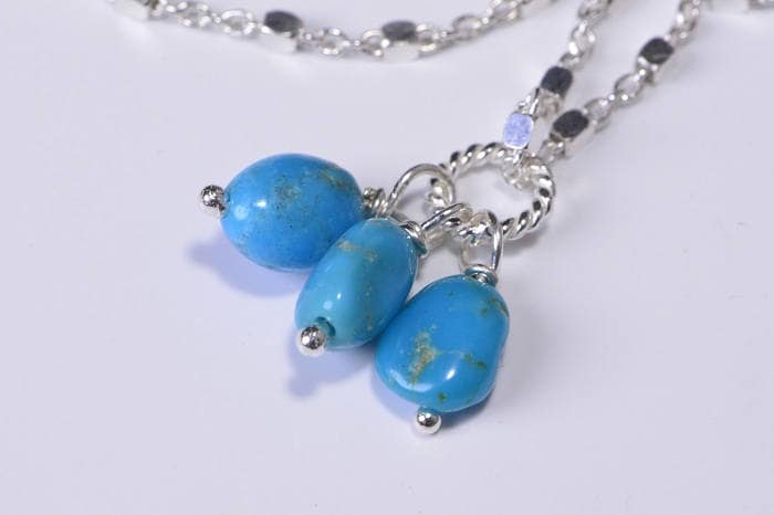 Sleeping Beauty Turquoise Dangle Charm  Sterling Silver wire wrapped stone Birthstone Charm
