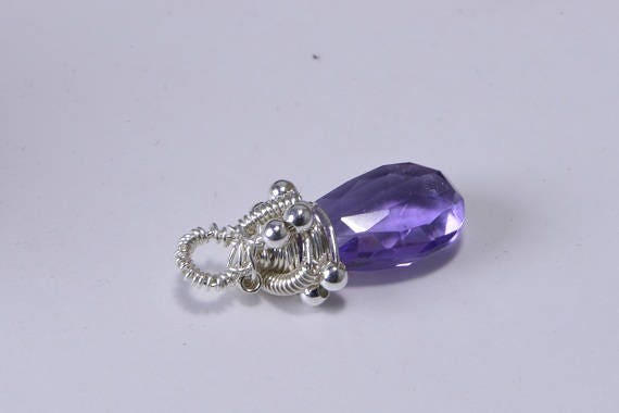 Wire Wrapped Amethyst Pendant: Sterling Silver, February Birthstone