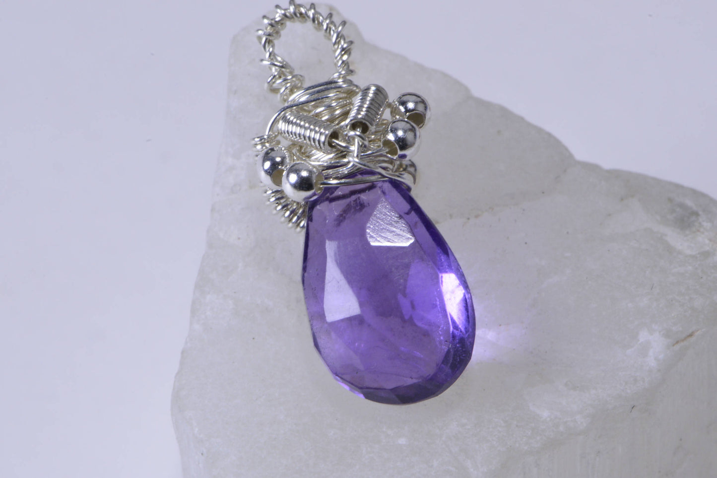 Wire Wrapped Amethyst Pendant: Sterling Silver, February Birthstone