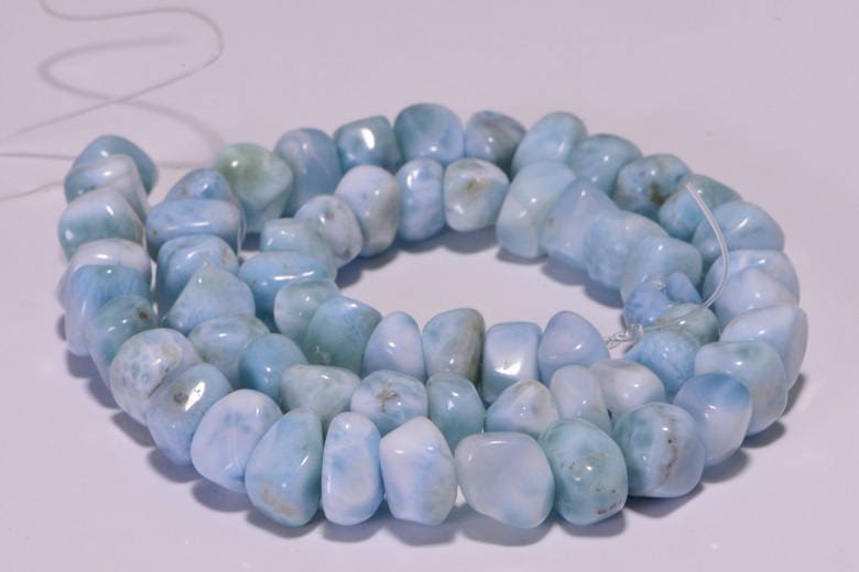 Natural Larimar Nugget Beads: Dominican Gemstone Strand