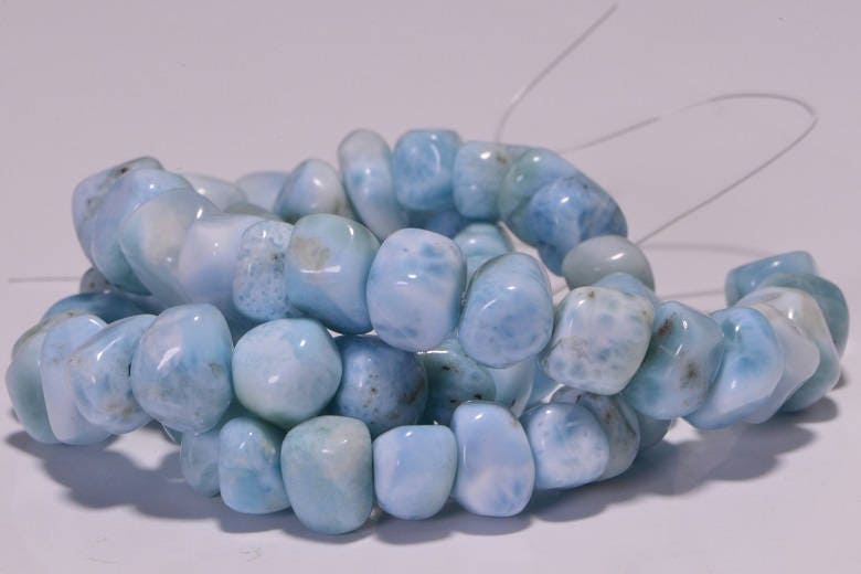 Natural Larimar Nugget Beads: Dominican Gemstone Strand