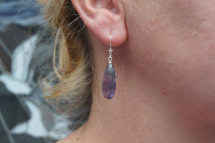 Rainbow Fluorite Teardrop Earrings: Sterling Silver Gemstone Dangles