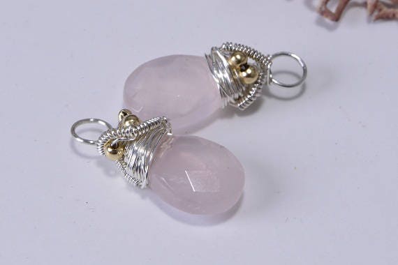 Rose Quartz Teardrop Pendant: Sterling Silver Wire Wrapped Briolette