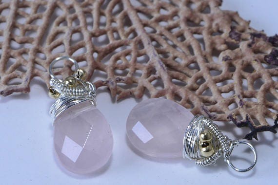 Rose Quartz Teardrop Pendant: Sterling Silver Wire Wrapped Briolette