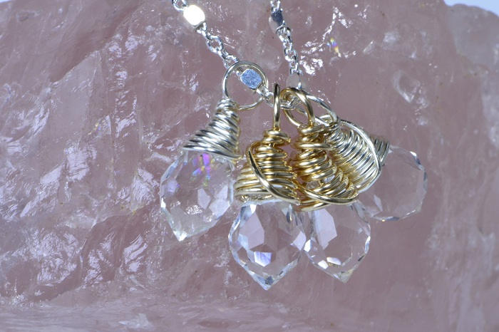 Clear Glass Crystal Teardrop Wire Wrapped Sterling Silver Birthstone April