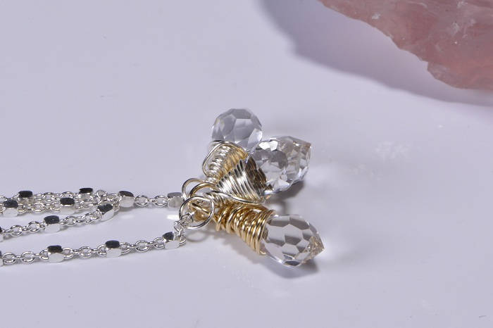 Clear Glass Crystal Teardrop Wire Wrapped Sterling Silver Birthstone April