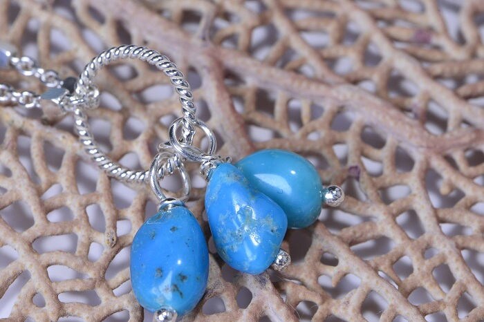 Sleeping Beauty Turquoise Dangle Charm  Sterling Silver wire wrapped stone Birthstone Charm