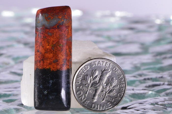 Sonora Sunrise Cabochon: Hand Cut Cuprite Gemstone (34x12x6.8mm)
