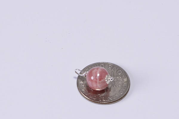 Rhodochrosite Sterling Silver Wire Wrapped Pendant, 8mm Dangle Bead