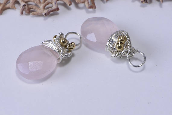 Handmade Rose Quartz Pendant: Sterling Silver Wire Wrapped Jewelry