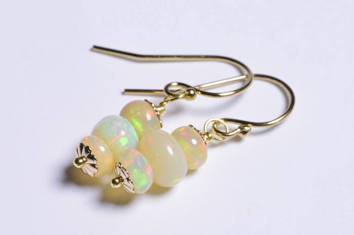 Ethiopian Opal Dangle Earrings: 14K Gold Filled Wire Wrapped