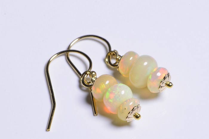 Ethiopian Opal Dangle Earrings: 14K Gold Filled Wire Wrapped
