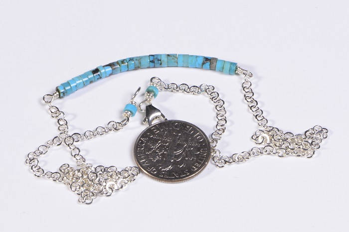 Sleeping Beauty Turquoise Bar Necklace, Sterling Silver Boho Choker