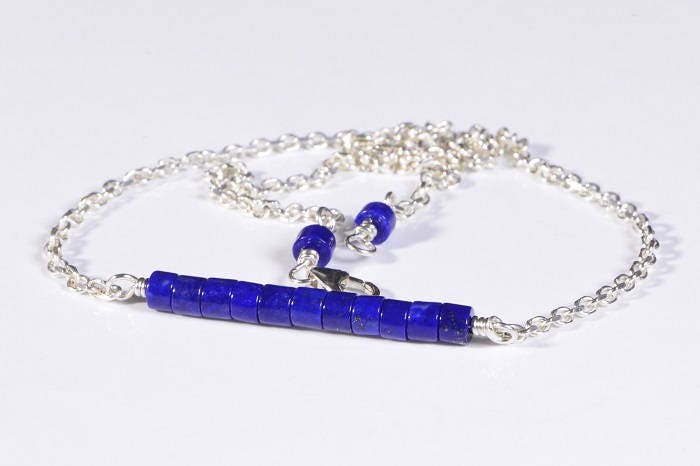 Genuine Afghanistan Lapis Lazuli Necklace, Sterling Silver Chain