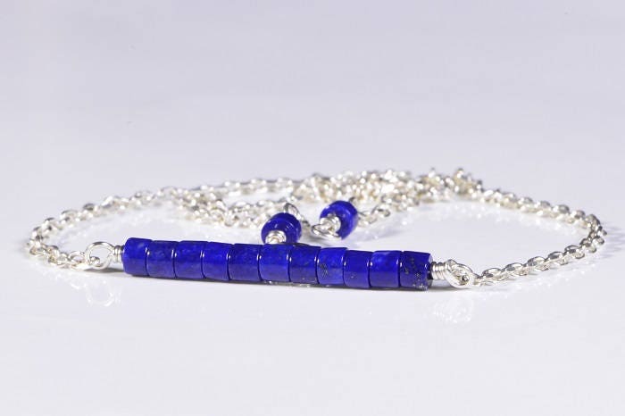 Genuine Afghanistan Lapis Lazuli Necklace, Sterling Silver Chain