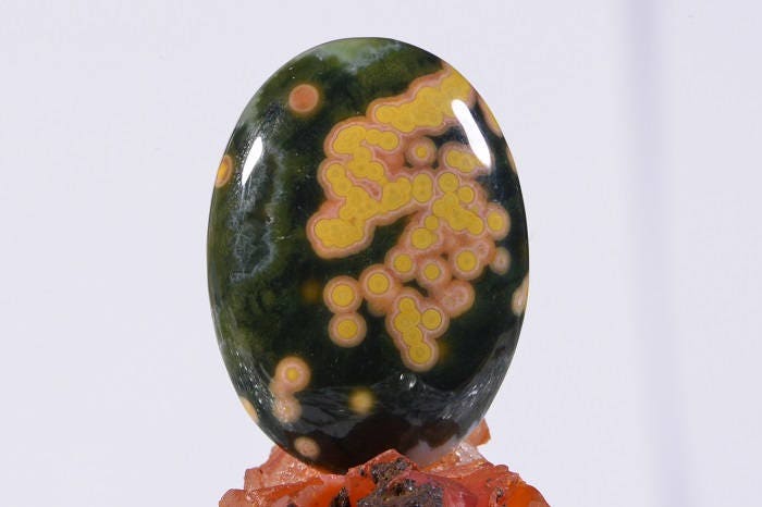 AAA Grade Ocean Jasper Cabochon: Green, Yellow, and Orange Gemstone (30x21x6.5mm)