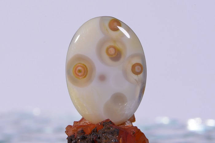 Ocean Jasper Cabochon: Oval Gemstone with Yellow-Orange Orbs (30x22x5.2mm)