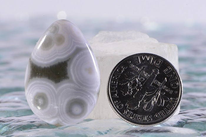 Ocean Jasper Cabochon: White & Green Gemstone (25x18x4.3mm)