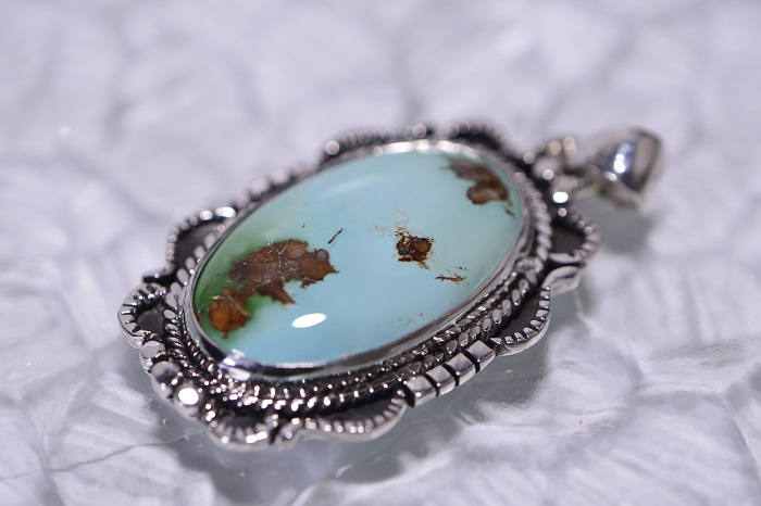 Authentic Royston Turquoise Pendant Sterling Silver Bezel Setting Large Oval Pendant