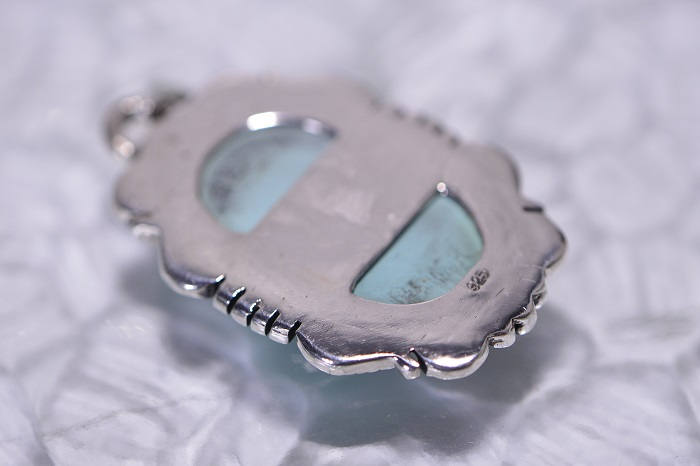 Authentic Royston Turquoise Pendant Sterling Silver Bezel Setting Large Oval Pendant